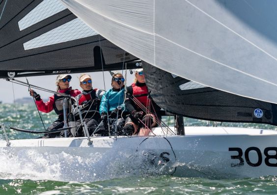 Royal Lymington Yacht Club women’s team racing in RS21s at the Macnamara’s Bowl, where Dubai Offshore Sailing Club Team 2 took overall victory. Image: Oli King